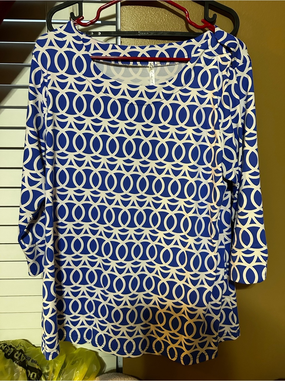 Classic Blue & White Geometric Scoop Neck Top